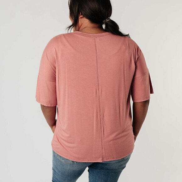 143 Story Dusty Rose V-Neck Top w/ Stitch Detail - Picture 2 of 4